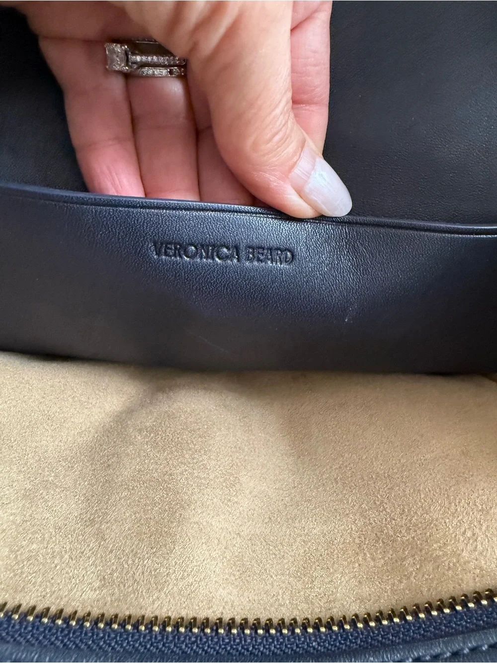 Veronica Beard Black and White Striped Satchel with Gold Lock